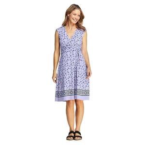 Lands End Women's Large Tall Sleeveless Surplice Wrap Fit & Flare Dress Lavender